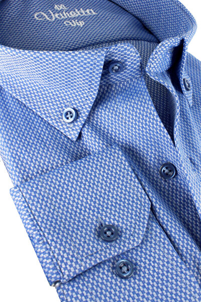 Varetta Men's Lord Blue Plus Size Long Sleeve Wide Cut Pocket Shirt