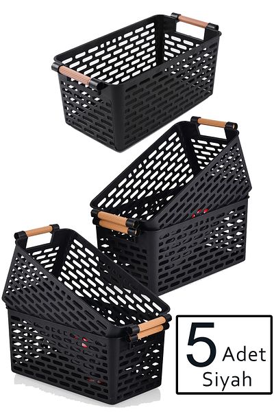 Livonelli 5 Black Organizer Baskets with Handles - Inner Cabinet and Refrigerator Organizer