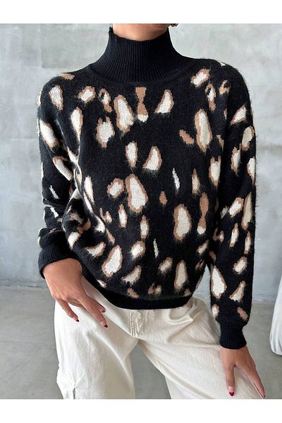 Ugdelia Pulover de damă Half Fisherman cu detalii leopard