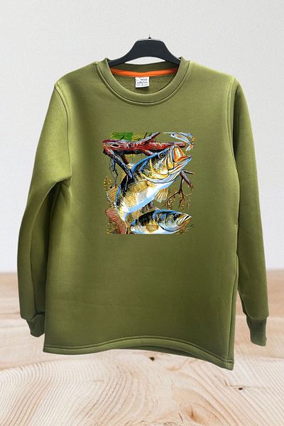 WİDİ Φούτερ με στάμπα Bass Fishing - Hunting Fishing Crew Neck με κανονική εφαρμογή