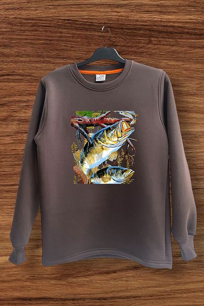WİDİ Φούτερ με στάμπα Bass Fishing - Hunting Fishing Crew Neck με κανονική εφαρμογή