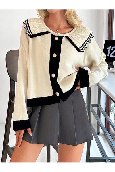 Ugdelia Women's Collar Detailed Knitwear Cardigan