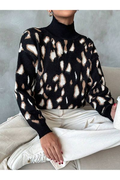 Ugdelia Pulover de damă Half Fisherman cu detalii leopard