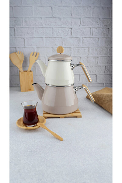 Bambum Lumino Bambu Kulplu Emaye Çaydanlık Takımı