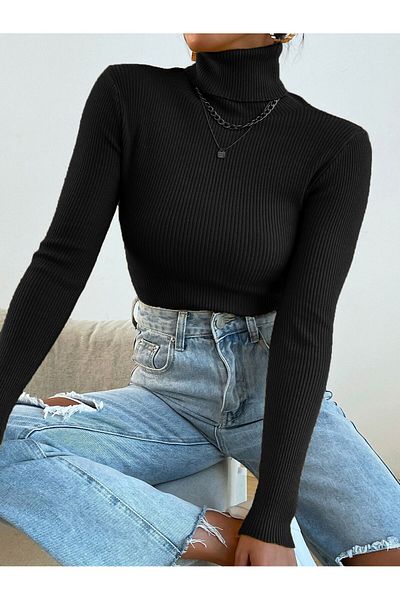 JAKARLI Unisex Black Cotton Fabric Turtleneck Slimfit Turtleneck Sweater