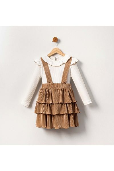 Mnk Baby&Kids Velvet Girl's Skirt Suit - Strappy Salopet MNK2147 BROWN