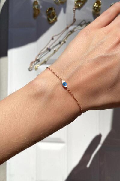 Spossy Silver Jewelry 925 Ayar Gümüş, Rose, Minimal Göz Bileklik