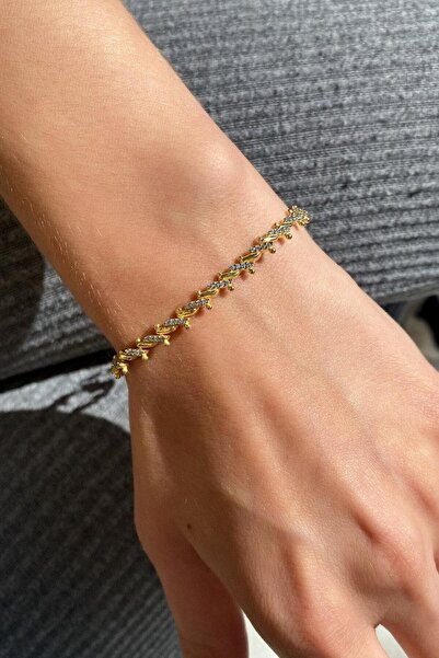 Spossy Silver Jewelry 925 Ayar Gümüş, 14 Ayar Gold, Zarif Sarmaşık Bileklik