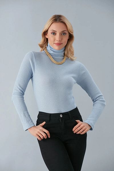 JAKARLI Pulover unisex, din bumbac, albastru, cu gât rotic, slimfit