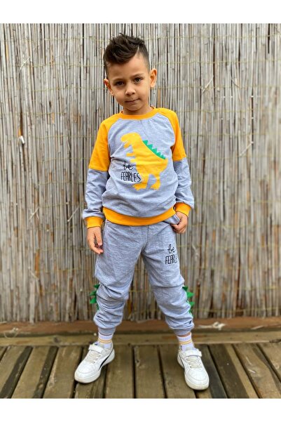 Mnk Baby&Kids Παιδική αθλητική φόρμα δύο κλωστών Dinosaur Motif MNK0564 ΚΙΤΡΙΝΟ