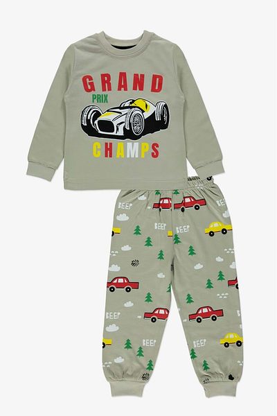 Mnk Baby&Kids Men's Twill Printed Pajama Set - MNK0603 GRAY