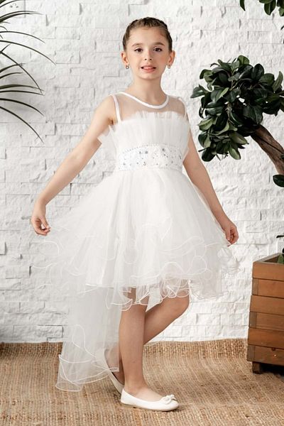 Mnk Baby&Kids Rochie Filira fetita cu bretele tutu cu trena lunga MNK0584 ALBA