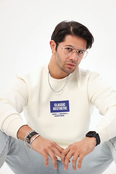 The Champ Clothing Φούτερ με λαιμόκοψη Fleece Classic Athletic Text με στάμπα λευκό oversize φούτερ
