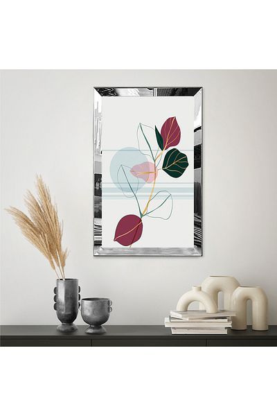 Zevahir Mobilya Dekorasyon Masa din MDF cu design botanic în stil liniar cu cadru din plexiglas cu oglindă argintie