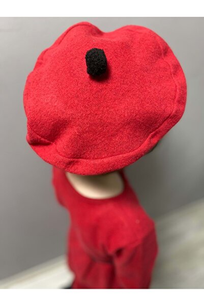 Mnk Baby&Kids Kaşe Kumaş Şapkalı Kız Çocuk Elbise MNK0559 KIRMIZI