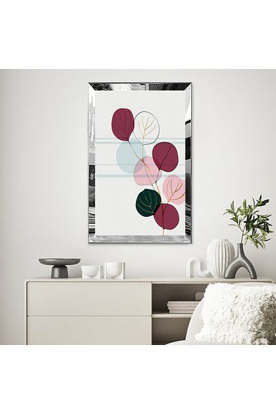 Zevahir Mobilya Dekorasyon Masa MDF cu frunze colorate in stil minimalist cu rama din plexiglas cu oglinda argintie