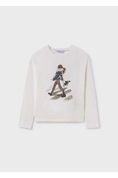 MAYORAL Tricou alb pentru fetiță cu mânecă lungă