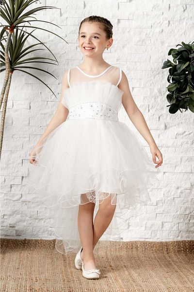 Mnk Baby&Kids Rochie Filira fetita cu bretele tutu cu trena lunga MNK0584 ALBA