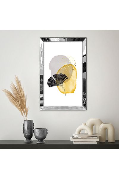 Zevahir Mobilya Dekorasyon Pictură abstractă modernă din MDF cu frunze de ginkgo cu cadru din plexiglas cu oglindă argintie