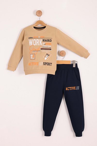 Mnk Baby&Kids Καφέ αθλητική φόρμα για αγόρια - MNK3112, Printed, Work