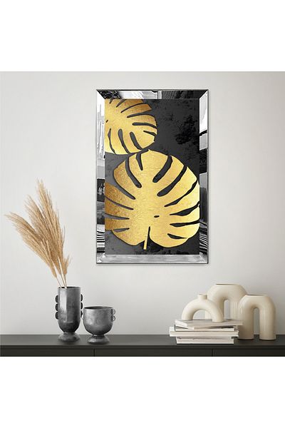 Zevahir Mobilya Dekorasyon Masa MDF cu un singur flori moderna de culoare aurie cu rama din plexiglas cu oglinda argintie