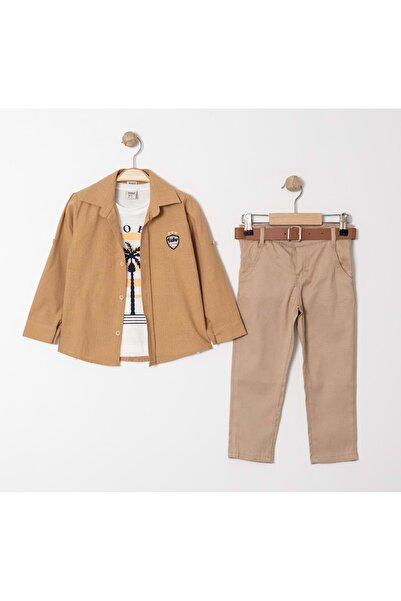 Mnk Baby&Kids Комплект от тениска и панталон с щампа на палми в цвят горчица ...