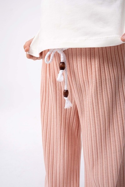 Mnk Baby&Kids Fitilli Örme Pantolonlu Baskılı Kız Çocuk Takım MNK2120 SOMON
