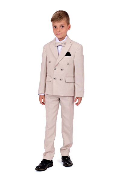 Mnk Baby&Kids Kruvaze İtalyan Kesim Montero Erkek Çocuk Takım Elbise MNK5689 BEJ