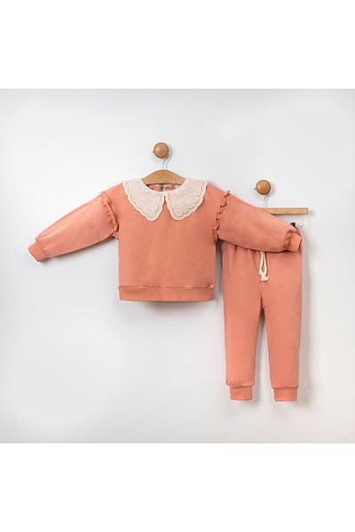 tinytrends Unisex Baby&Child 100% Cotton Embroidered Collar Ruffle Sleeve Bottom Top Baby Set
