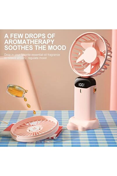 Generic LED Ekranlı  El Fanı Taşınabilir Katlanabilir Şarj Edilebilir Kademeli Ayarlanabilir Hız