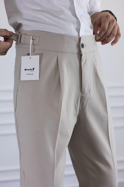 moda biz Ανδρικό υφασμάτινο παντελόνι με κρεμ αγκράφα με λεπτομέρεια ιταλικής κοπής