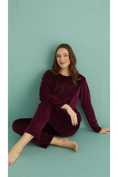 Mihra Mi̇hra Women's Velvet Flat Leg Pajamas Set