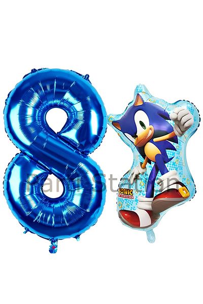 Parti Station Fox Sonic and Navy Blue Number Balloon 8 Years Old Balloon Set Fox Sonic Concept Birthday Balloon Set