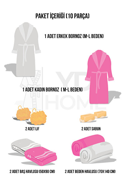 Miss Paris Home Οικογενειακό σετ 10 τεμαχίων με κέντημα και πομπόν - Σετ μπουρνούζι για γυναίκες και άνδρες