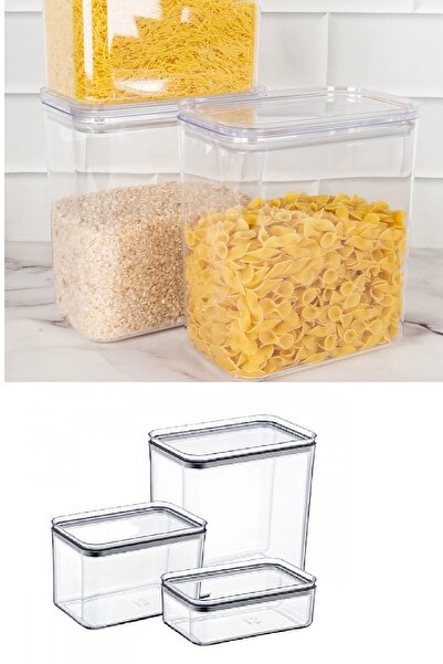Marsilyan 3 Pieces 3 Sizes Acrylic Jar Storage Container Vacuum Rectangular F...