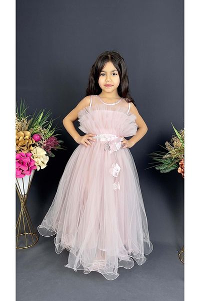 Mnk Baby&Kids Robă pentru fete Rochie de seară pentru ocazii speciale Mnk0475 Pudra