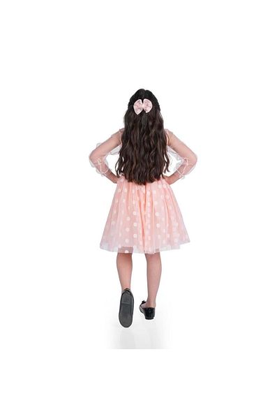 Mnk Baby&Kids Princess Large Dot Buckle Lace Fabric Girl's Dress MNK0547 SALMON