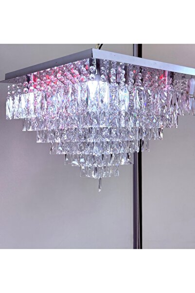 öalpa 50 cm Çapında Kristal Taşlı LED Avize – Kumandalı, Şık ve Modern Aydınlatma