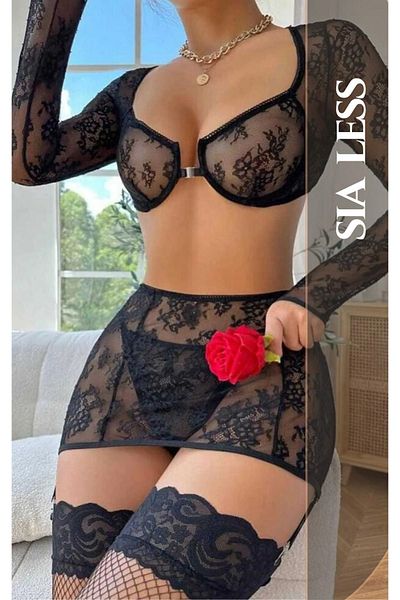 Qvien Secret Women's Black Night Wear Fancy Skirt Back Detail Suspenders Set + Socks Gift Fancy Costume