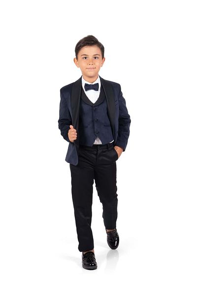 Mnk Baby&Kids Boy's Suit with Velvet Jacket and Vest MNK0550 DARK BLUE