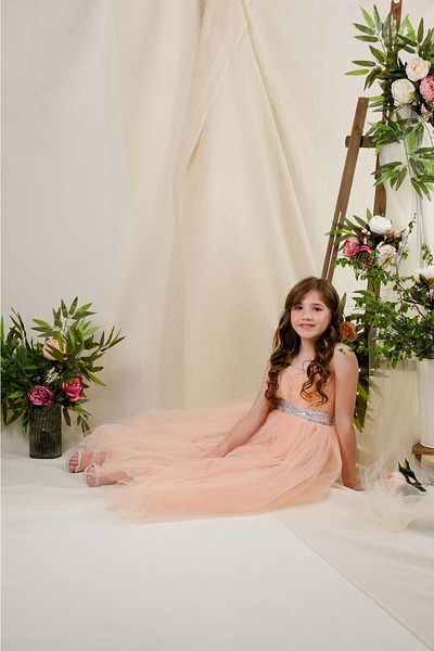 Mnk Back Gipped Tutu Skirt Girl's Satin Party Evening Dress 0340 Salmon