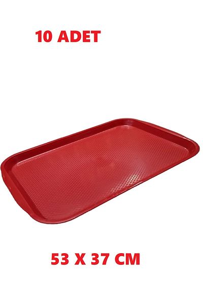 libescarf 10 Pieces Red Large Plastic Serving Tray - Unbreakable Fast Food Restaurant Buffet (53X37 cm)
