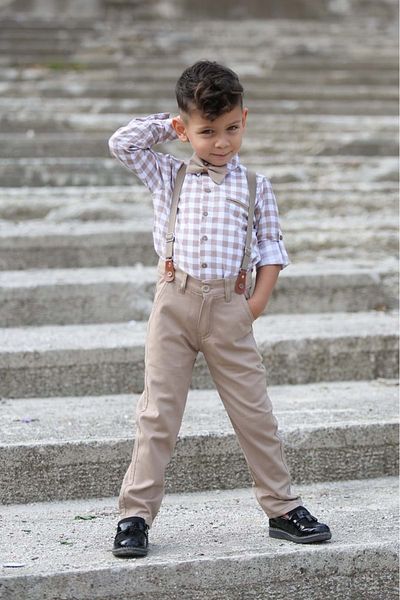 Mnk Baby&Kids Plaid Pattern Gabardine Trousers Suspender Children's Suit Mnk0436 Beige