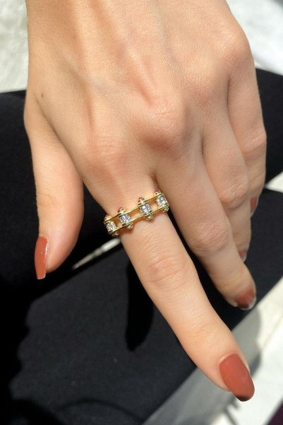 Spossy Silver Jewelry 925 Ayar Gümüş, Gold, Dörtgen Taşlı Tasarım Yüzük