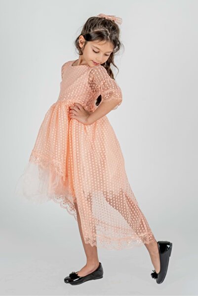 Mnk Baby&Kids فستان دانتيل للفتيات موديل ذيل السمكة MNK0482 سالمون