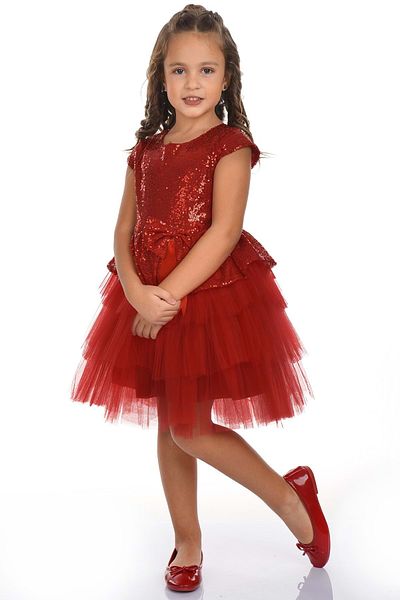 Mnk Red Sequined Tutu Party Dress - 0275