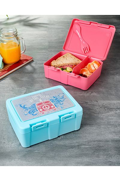 libescarf 2 Compartment Patterned Nutrition Bowl with Fork and Spoon - Diet Bowl - Large Size
