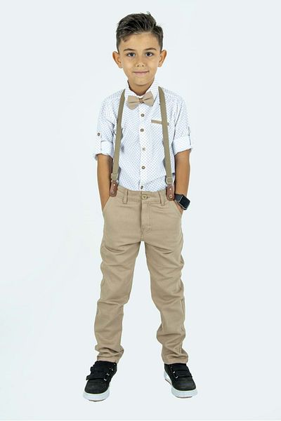 Mnk Boy's Suit with Colored Trousers and Shirt Beige