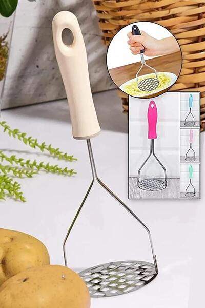 Marsilyan أداة هرس البطاطس والموز والبيض معدنية مثقبة بمقبض بلاستيكي من الفول...