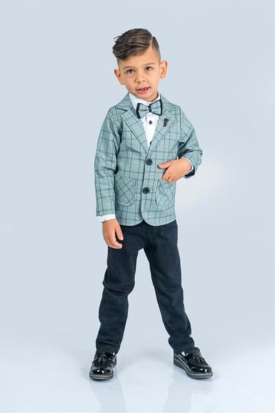 Mnk Baby&Kids Boy's Green Plaid Patterned Jacket Set - Mnk0477